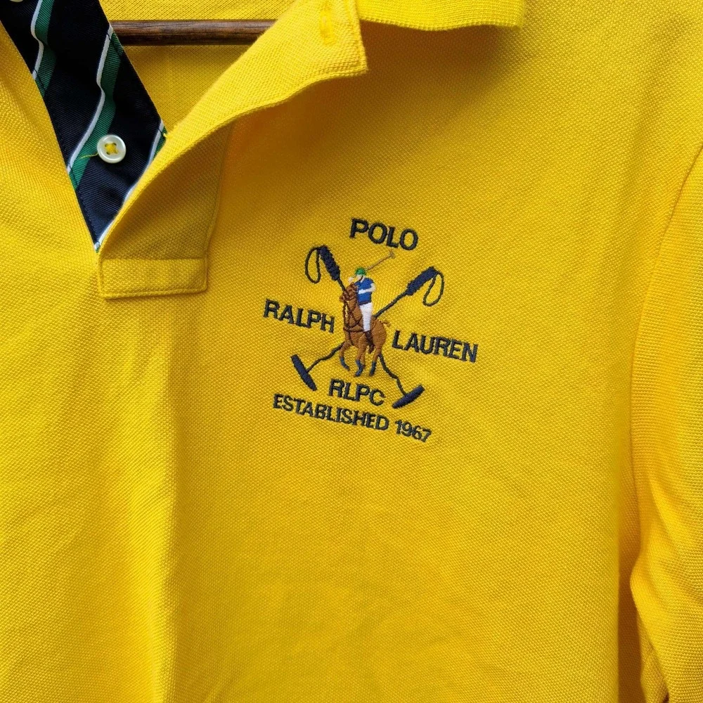 Polo Ralph Lauren Shirt Mens Large Yellow RLPC Crest Patch Classic Fit Short Slv